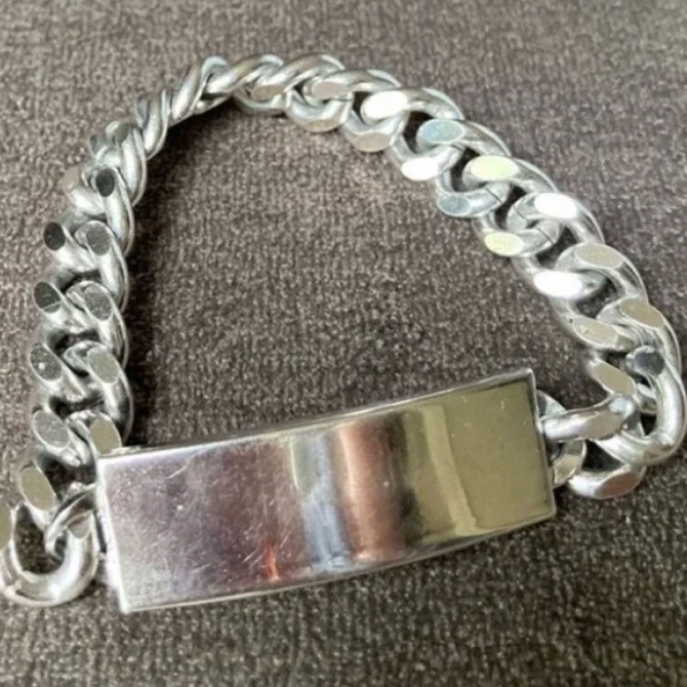 Vintage Anson Twin Lock Chunky ID Bracelet - Stainless Steel Titanium - 9”
